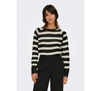 Rundhalspullover ONLY "ONLAMA LIFE LS RAGLAN O-NECK CC KNT", Damen, Gr. S, schwarz stripes:babys breath, aos, Strick, Obermaterial: 80% Polyester, 20% Nylon, gestreift, normal normal, Rundhals, Pullov