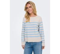 Rundhalspullover ONLY "ONLAMA LIFE LS RAGLAN O-NECK CC KNT", Damen, Gr. XS (34), beige (birch stripes:soft chambray, melange), Strick, Obermaterial: 80% Polyester, 16% Viskose, 4% Elasthan, gestreift,