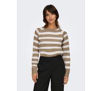 Rundhalspullover ONLY "ONLAMA LIFE LS RAGLAN O-NECK CC KNT", Damen, Gr. XS, toasted coconut stripes:melange, babys breath, aos, Strick, Obermaterial: 80% Polyester, 20% Nylon, gestreift, normal normal
