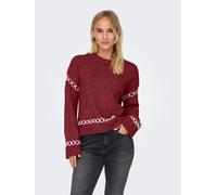 Rundhalspullover ONLY "ONLAMANDA LIFE LS O-NECK DETAIL CC KNT", Damen, Gr. XS, cabernet detail:cloud dancer, Strick, Obermaterial: 77% Polyester, 23% Polyacryl, unifarben, regular fit hüftlang, Rundha