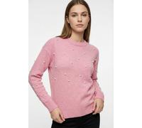 Rundhalspullover ONLY "ONLEMBLA LS O-NECK PEARL EX KNT", Damen, Gr. XS, geranium pink detail:melange, Strick, Obermaterial: 67% Polyacryl, 33% Polyester, meliert, normal, Rundhals, Bündchen, Pullover