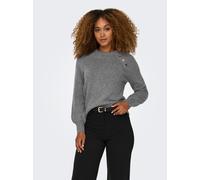 Rundhalspullover ONLY "ONLEMMA LS BUTTON ONECK EX KNT", Damen, Gr. S, medium grau melange, Strick, Obermaterial: 50% Polyacryl, 50% Polyester, unifarben, regular fit normal, Rundhals, Rippstrickbündch