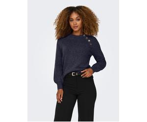Rundhalspullover ONLY "ONLEMMA LS BUTTON ONECK EX KNT", Damen, Gr. S, night sky, Strick, Obermaterial: 50% Polyacryl, 50% Polyester, unifarben, regular fit normal, Rundhals, Rippstrickbündchen, Pullov