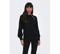 Rundhalspullover ONLY "ONLEMMA LS BUTTON ONECK EX KNT", Damen, Gr. S, schwarz, Strick, Obermaterial: 50% Polyacryl, 50% Polyester, unifarben, regular fit normal, Rundhals, Rippstrickbündchen, Pullover