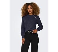 Rundhalspullover ONLY "ONLEMMA LS BUTTON ONECK EX KNT", Damen, Gr. XS, blau (night sky), Strick, Obermaterial: 50% Polyacryl, 50% Polyester, unifarben, regular fit normal, Rundhals, Rippstrickbündchen