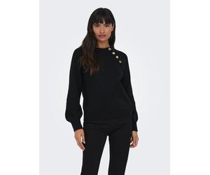 Rundhalspullover ONLY "ONLEMMA LS BUTTON ONECK EX KNT", Damen, Gr. XS, schwarz, Strick, Obermaterial: 50% Polyacryl, 50% Polyester, unifarben, regular fit normal, Rundhals, Rippstrickbündchen, Pullove