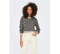 Rundhalspullover ONLY "ONLGEO LIFE L/S PULLOVER KNT", Damen, Gr. L, beige (oatmeal pattern:melange, schwarz melange), Strick, Obermaterial: 78% Polyester, 19% Polyacryl, 3% Elasthan, gemustert, hüftla