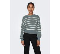 Rundhalspullover ONLY "ONLIBI LS O-NECK NOOS KNT", Damen, Gr. L, weiß (scarab stripes:weißcap gray mel), Strick, Obermaterial: 50% Viskose, 27% Nylon, 23% Polyester, gestreift, slim fit normal, Rundha