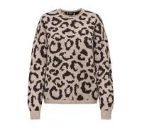 Rundhalspullover ONLY "ONLJADE ANIMAL LS O-NECK NOOS KNT", Damen, Gr. L, beige (string pattern:all leo, coffee bean), Strick, Obermaterial: 81% Polyacryl, 19% Polyester, gemustert, regular fit normal,