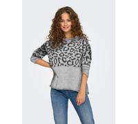 Rundhalspullover ONLY "ONLJADE ANIMAL LS O-NECK NOOS KNT", Damen, Gr. L, grau (light grau melange pattern:leo, dunkelgrau melange), Strick, Obermaterial: 81% Polyacryl, 19% Polyester, gemustert, regul