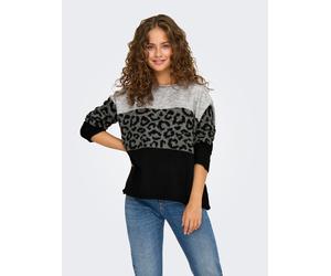 Rundhalspullover ONLY "ONLJADE ANIMAL LS O-NECK NOOS KNT", Damen, Gr. L, grau (light grau melange pattern:with mgm, schwarz), Strick, Obermaterial: 81% Polyacryl, 19% Polyester, gemustert, meliert, re