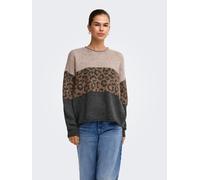 Rundhalspullover ONLY "ONLJADE ANIMAL LS O-NECK NOOS KNT", Damen, Gr. S, braun (humus pattern:leo, otter, dgm), Strick, Obermaterial: 81% Polyacryl, 19% Polyester, gemustert, regular fit normal, Rundh