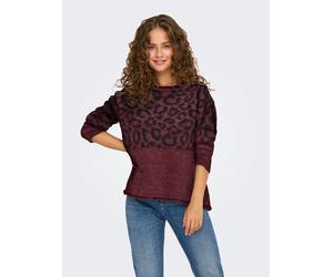 Rundhalspullover ONLY "ONLJADE ANIMAL LS O-NECK NOOS KNT", Damen, Gr. S, port royale pattern:leo, schwarz, Strick, Obermaterial: 81% Polyacryl, 19% Polyester, gemustert, regular fit normal, Rundhals,