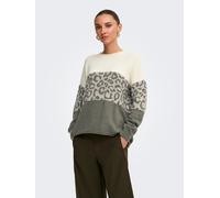 Rundhalspullover ONLY "ONLJADE ANIMAL LS O-NECK NOOS KNT", Damen, Gr. XL, grau (weißcap gray pattern:leo, silber l, vetiver), Strick, Obermaterial: 81% Polyacryl, 19% Polyester, gemustert, regular fit
