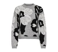Rundhalspullover ONLY "ONLJADE FLOWER LS O-NECK PULL EX KNT", Damen, Gr. S, weiß (light grau melange detail:weiß, schwarz flowers), Strick, Obermaterial: 64% Polyacryl, 36% Polyester, gemustert, norma