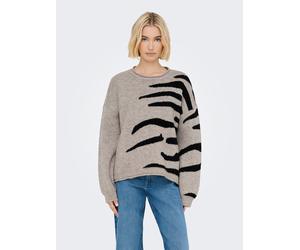 Rundhalspullover ONLY "ONLJADE PATTERN LS O-NECK EX KNT", Damen, Gr. S, pumice stone pattern:schwarz zebra, Strick, Obermaterial: 81% Polyacryl, 19% Polyester, gemustert, regular fit normal, Rundhals,
