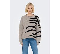 Rundhalspullover ONLY "ONLJADE PATTERN LS O-NECK EX KNT", Damen, Gr. XS, schwarz (pumice stone pattern:schwarz zebra), Strick, Obermaterial: 81% Polyacryl, 19% Polyester, gemustert, regular fit normal
