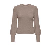 Rundhalspullover ONLY "ONLKATIA LS STRUC PUFF ONECK CC KNT", Damen, Gr. L, fungi detail:with melange, Strick, Obermaterial: 50% Viskose, 27% Nylon, 23% Polyester, meliert, modisch, regular fit, Rundha