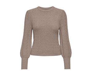 Rundhalspullover ONLY "ONLKATIA LS STRUC PUFF ONECK CC KNT", Damen, Gr. L, beige (fungi detail:with melange), Strick, Obermaterial: 50% Viskose, 27% Nylon, 23% Polyester, meliert, regular fit kurz, Ru