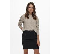 Rundhalspullover ONLY "ONLLOLLI L/S PULLOVER KNT NOOS", Damen, Gr. M, grau (taupe gray detail:with melange), Strick, Obermaterial: 82% Polyester, 15% Polyamid, 3% Elasthan, meliert, regular fit normal