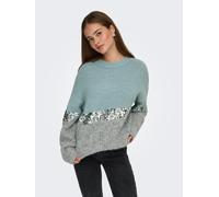 Rundhalspullover ONLY "ONLMAINE LIFE LS SEQUIN BLOCK O-NECK KNT", Damen, Gr. S, arona detail:sliver sequins, light grau mel, Strick, Obermaterial: 70% Polyester, 21% Nylon, 8% Wolle, 1% Elasthan, regu
