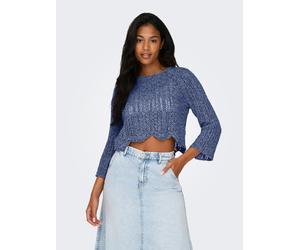 Rundhalspullover ONLY "ONLNOLA LIFE 3/4 PULLOVER KNT NOOS", Damen, Gr. L, india ink detail:with light blau, Strick, Obermaterial: 70% Baumwolle, 30% Polyester, taillenlang, Rundhals, Strickbündchen, P
