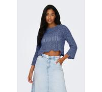 Rundhalspullover ONLY "ONLNOLA LIFE 3/4 PULLOVER KNT NOOS", Damen, Gr. M, india ink detail:with light blau, Strick, Obermaterial: 70% Baumwolle, 30% Polyester, taillenlang, Rundhals, Strickbündchen, P