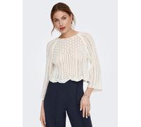 ONLY Damen Eleganter Strickpullover | Cropped 3/4 Arm Shirt | Knitted Pointelle Stretch Sweater ONLNOLA, Farben:Weiß, Größe:XL