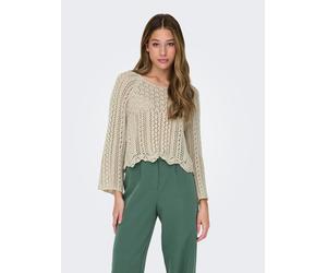 Rundhalspullover ONLY "ONLNOLA LIFE 3/4 PULLOVER KNT NOOS", Damen, Gr. XS, grau (feather gray), Strick, Obermaterial: 70% Baumwolle, 30% Polyester, unifarben, taillenlang, Rundhals, Strickbündchen, Pu