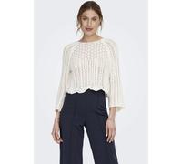 Rundhalspullover ONLY "ONLNOLA LIFE 3/4 PULLOVER KNT NOOS", Damen, Gr. XS, weiß (cloud dancer), Strick, Obermaterial: 70% Baumwolle, 30% Polyester, unifarben, taillenlang, Rundhals, Strickbündchen, Pu