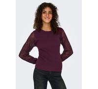 Rundhalspullover ONLY "ONLPERRY LIFE LS MIX O-NECK KNT", Damen, Gr. XS, winetasting detail:dtm lace, Strick, Obermaterial: 78% Polyester, 22% Viskose, unifarben, slim fit, Rundhals, Pullover Rundhalsp