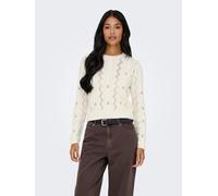 Rundhalspullover ONLY "ONLRITA LIFE LS EMBR CABLE KNT NOOS", Damen, Gr. M, weiß (ecru detail:cashmere blau flower), Strick, Obermaterial: 53% Baumwolle, 47% Polyester, bestickt, unifarben mit Farbeins