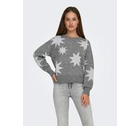 Rundhalspullover ONLY "ONLROSIE LS O-NECK GLITTER KNT", Damen, Gr. M, grau (medium grau melange pattern:silber glitter), Strick, Obermaterial: 47% Polyacryl, 33% metallisierte Fasern, 20% Polyester, g