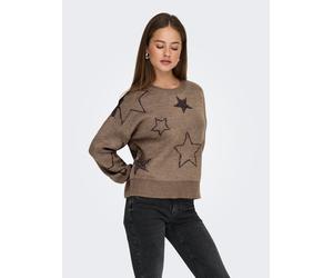 Rundhalspullover ONLY "ONLROSIE LS O-NECK GLITTER KNT", Damen, Gr. S, cocoa créme pattern:mel, cobber glitter rockstars, Strick, Obermaterial: 47% Polyacryl, 33% metallisierte Fasern, 20% Polyester, g