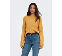 Rundhalspullover ONLY "ONLSIMONI L/S O-NECK PULLOVER KNT NOOS", Damen, Gr. M, gelb (wood thrush detail:melange), Strick, Obermaterial: 74% Polyacryl, 24% Polyester, 2% Elasthan, meliert, regular fit n