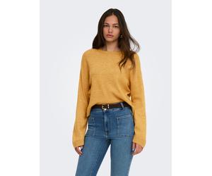 Rundhalspullover ONLY "ONLSIMONI L/S O-NECK PULLOVER KNT NOOS", Damen, Gr. S, gelb (wood thrush detail:melange), Strick, Obermaterial: 74% Polyacryl, 24% Polyester, 2% Elasthan, meliert, regular fit n