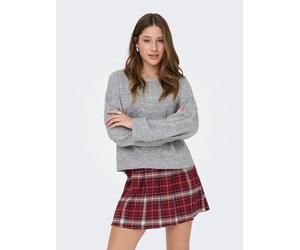 Rundhalspullover ONLY "ONLSIMONI L/S O-NECK PULLOVER KNT NOOS", Damen, Gr. S, grau (medium grau melange), Strick, Obermaterial: 74% Polyacryl, 24% Polyester, 2% Elasthan, unifarben, regular fit normal