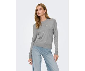 Rundhalspullover ONLY "ONLVENICE LIFE LS BLING O-NECK CC KNT", Damen, Gr. L, light grau melange detail:silber bling, Strick, Obermaterial: 82% Viskose, 16% Nylon, 2% Elasthan, unifarben, regular fit n