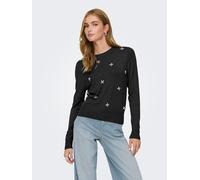 Rundhalspullover ONLY "ONLVENICE LIFE LS BLING O-NECK CC KNT", Damen, Gr. S, schwarz detail:silber bling, Strick, Obermaterial: 82% Viskose, 16% Nylon, 2% Elasthan, unifarben, regular fit normal, Rund