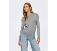 Rundhalspullover ONLY "ONLVENICE LIFE LS BLING O-NECK CC KNT", Damen, Gr. XL, light grau melange detail:silber bling, Strick, Obermaterial: 82% Viskose, 16% Nylon, 2% Elasthan, unifarben, regular fit