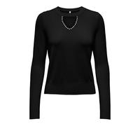 Rundhalspullover ONLY "ONLVENICE LIFE LS PEEKABOO BLING CC KNT", Damen, Gr. L, schwarz (schwarz detail:silber bling), Strick, Obermaterial: 82% Viskose, 16% Nylon, 2% Elasthan, unifarben, regular fit