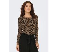 Rundhalspullover ONLY "ONLVIENNA LS JQ LEO O-NECK CC KNT", Damen, Gr. XS, schwarz (toasted coconut pattern:melange, schwarz), Strick, Obermaterial: 50% Polyacryl, 50% Viskose, gemustert, regular fit n