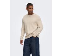 Rundhalspullover ONLY & SONS "ONSLOUI LS STRUCTURE CREW REG NOOS", Herren, Gr. L, beige (oatmeal pattern:menu structure), Strick, Obermaterial: 60% Baumwolle, 20% Nylon, 20% Viskose, gemustert, regula