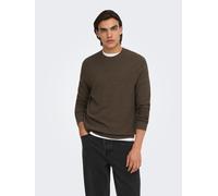 Rundhalspullover ONLY & SONS "ONSLOUI LS STRUCTURE CREW REG NOOS", Herren, Gr. L, braun (coffee bean pattern:menu structure), Strick, Obermaterial: 60% Baumwolle, 20% Nylon, 20% Viskose, gemustert, re