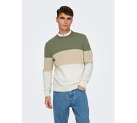 Rundhalspullover ONLY & SONS "ONSREX LIFE REG 12 CREW KNIT", Herren, Gr. L, cloud dancer pattern:cloud dunkel, silber l., deep l., Strick, Obermaterial: 70% Baumwolle, 30% Polyester, gemustert, regula