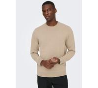 Rundhalspullover ONLY & SONS "ONSREX LIFE REG 12 CREW KNIT", Herren, Gr. L, silber lining, Strick, Obermaterial: 70% Baumwolle, 30% Polyester, unifarben, regular fit, Rundhals, Rippbündchen, Pullover