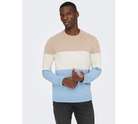 Rundhalspullover ONLY & SONS "ONSREX LIFE REG 12 CREW KNIT", Herren, Gr. L, skyway pattern:skyway, cloud dancer, silber lining, Strick, Obermaterial: 70% Baumwolle, 30% Polyester, gemustert, regular f