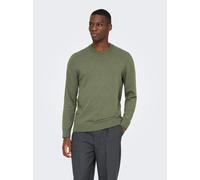 Rundhalspullover ONLY & SONS "ONSREX LIFE REG 12 CREW KNIT", Herren, Gr. M, deep lichen grün, Strick, Obermaterial: 70% Baumwolle, 30% Polyester, unifarben, regular fit, Rundhals, Rippbündchen, Pullov