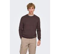 Rundhalspullover ONLY & SONS "ONSRON REG LS CREW NECK KNIT NOOS", Herren, Gr. L, raisin, Strick, Obermaterial: 100% Baumwolle, unifarben, regular fit normal, Rundhals, Bündchen, Pullover Rundhalspullo