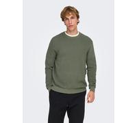 Rundhalspullover ONLY & SONS "ONSRON REG LS CREW NECK KNIT NOOS", Herren, Gr. M, castor gray, Strick, Obermaterial: 100% Baumwolle, unifarben, regular fit normal, Rundhals, Bündchen, Pullover Rundhals